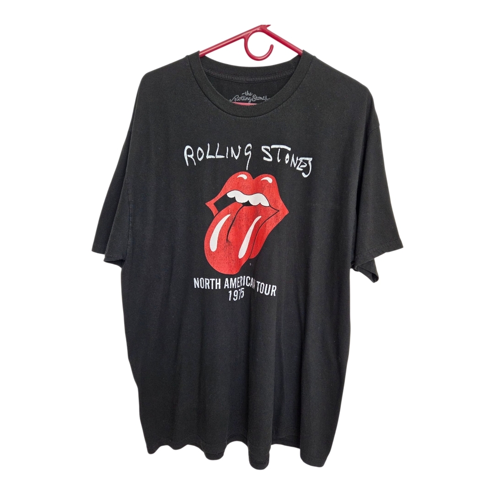 The Rolling Stones North American Tour 1975 Black Tee with White Logo Size 2X